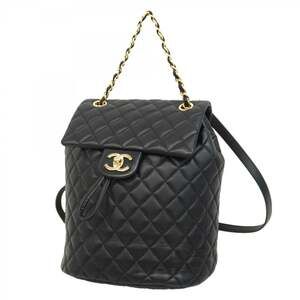 Chanel Backpack/Daypack Matelasse Lambskin Black Champagne Women's
